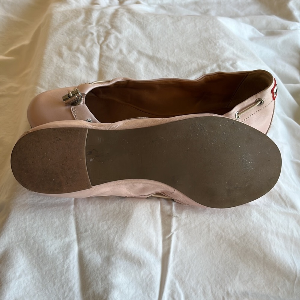 Women’s Pink Leather Ballet Flats with Gold Hardware - Picture 5 of 5